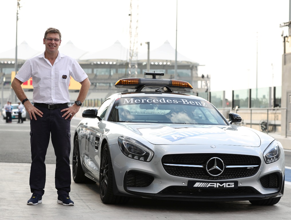 FIA Safety Car Driver, Bernd Maylander in Yas Marina Circuit pit lane 2016. (Yas Marina)